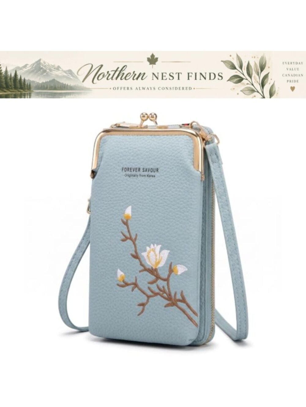 Pebbled Leather PU Crossbody Bag Embroidery Long Wallet Small Purse